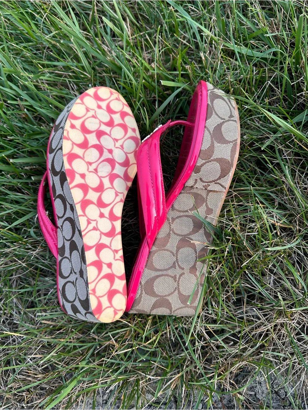 Coach Patent Leather Thong Sandals - Bright Red